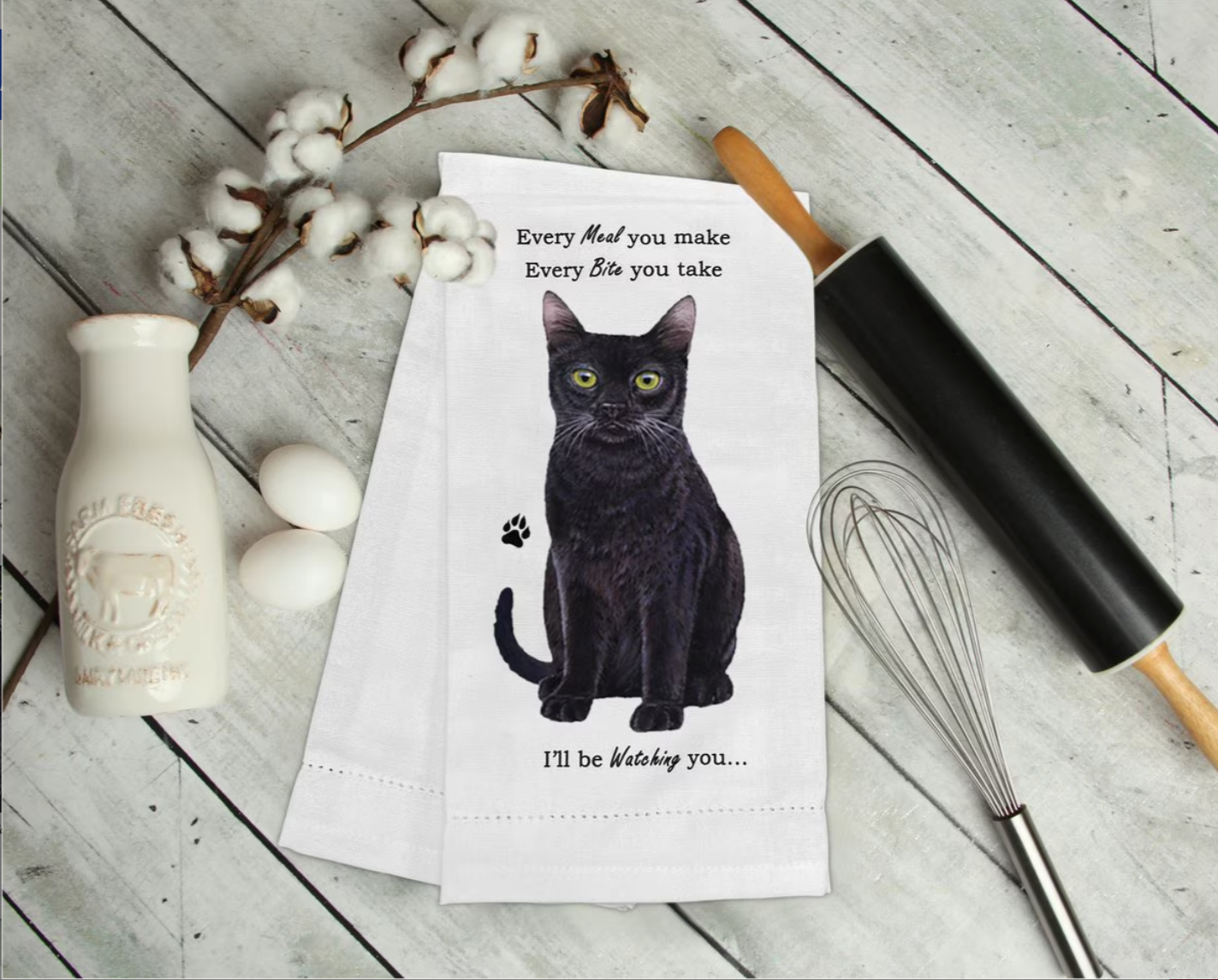 Black Cat Lovers Kitchen Towel - Soft Highly Absorbent - Dish Towels for Washing Dishes - Tea Towels - Reusable - Quick Drying - 100% Natural Cotton