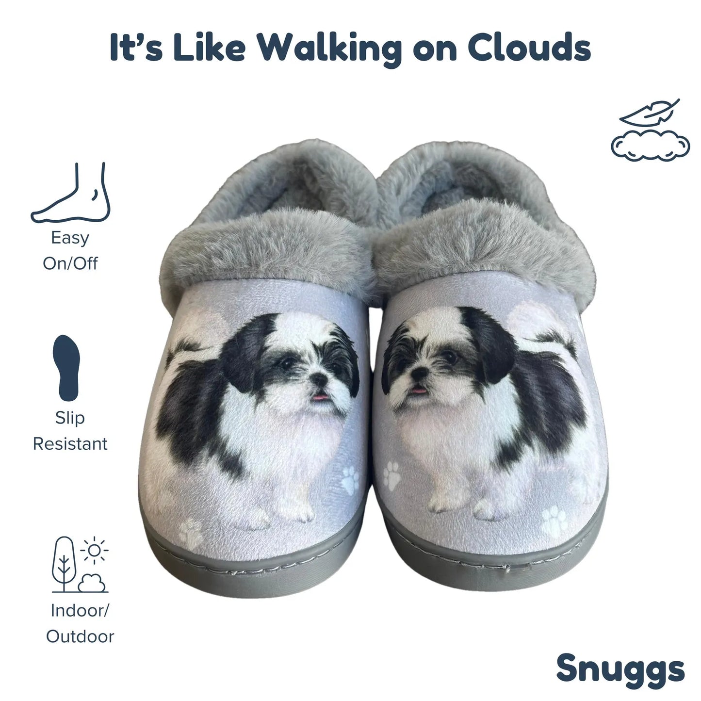 Shih Tzu, Black and white Lovers Snuggs Slippers - Cozy and Comfy for Pet Lovers - Gift Ideas for Pet Lovers