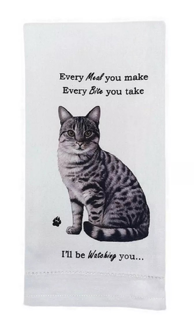Silver Tabby Cat Lovers Kitchen Towel Tea Towels Soft Highly Absorbent - Reusable - Quick Drying - 100% Natural Cotton